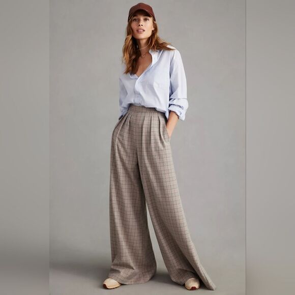 Anthropologie Corey Lynn Calter Pleated Wide-Leg Plaid Trousers Size Medium NWT - Picture 1 of 12